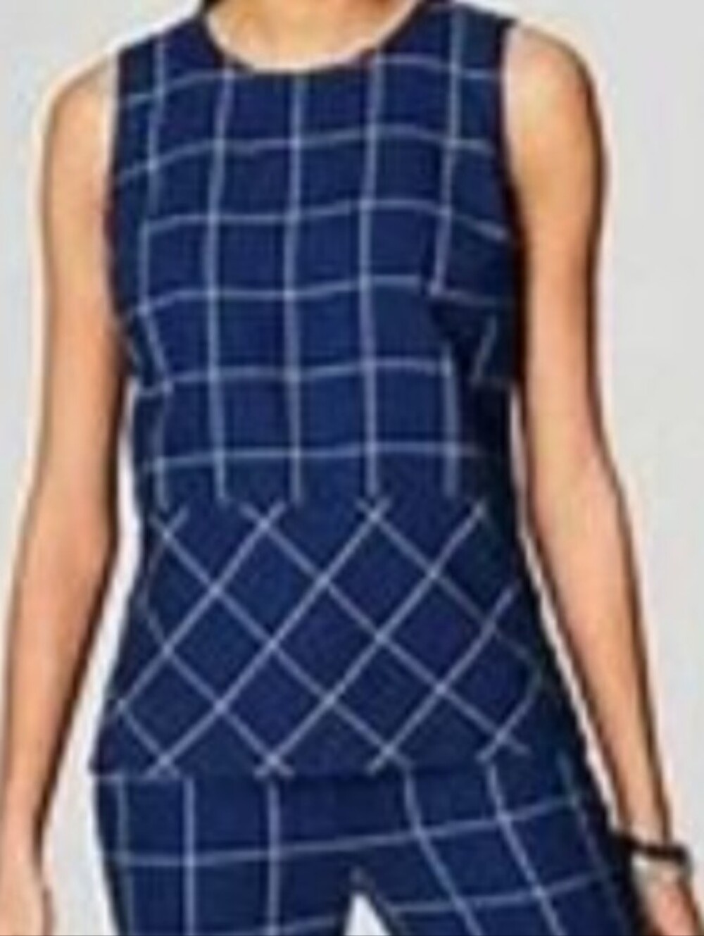 J. Jill Navy and White Windowpane Peplum Top